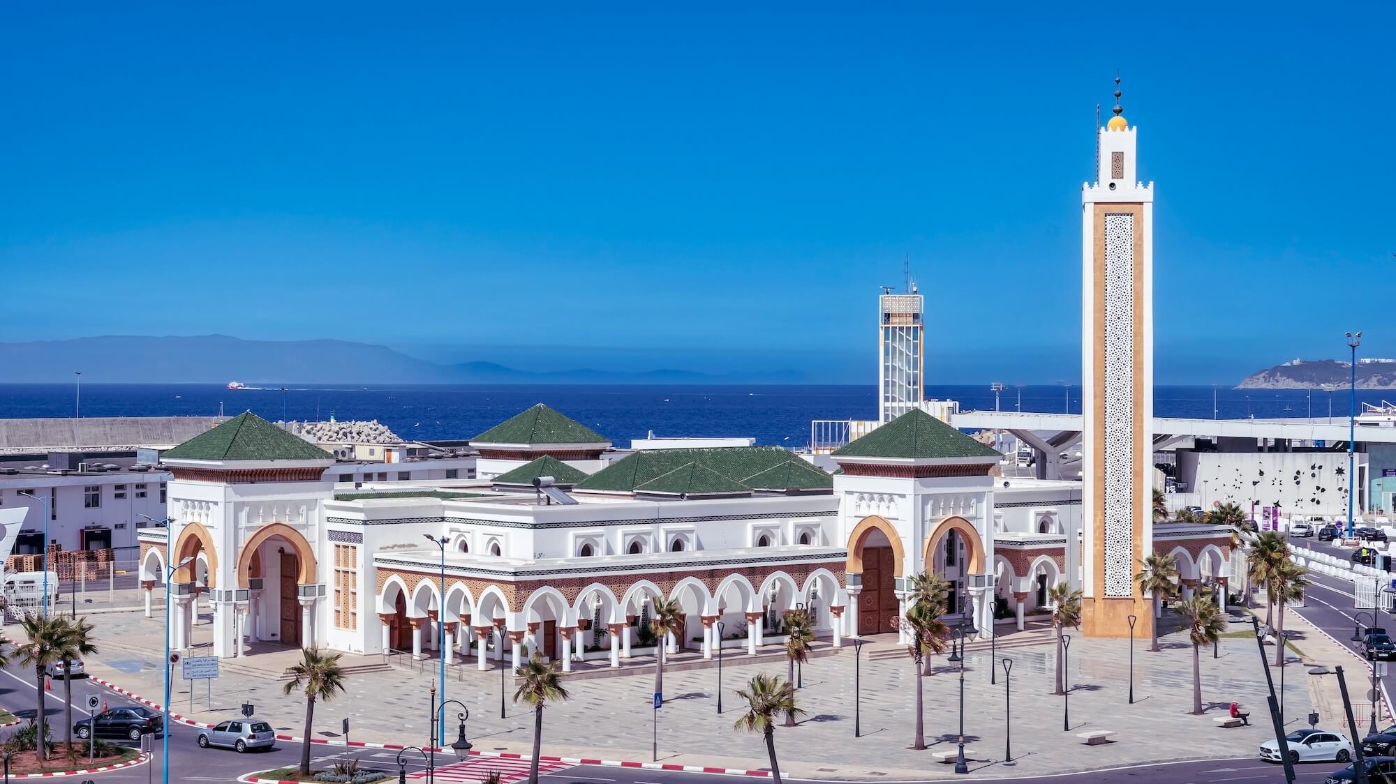 Tangier's medina and harbour above the Strait of Gibraltar, inside the path of the 2027 total eclipse
